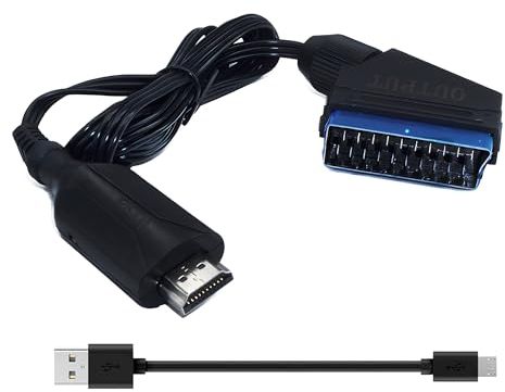 iHaospace Convertisseur Adaptateur HDMI vers Péritel, Câble HDMI to Scart Converter,Adaptateur Tout-en-Un, convertisseur Audio vidéo PAL/NTSC 1080P HD pour TVHD STB VHS DVD Blu-Ray