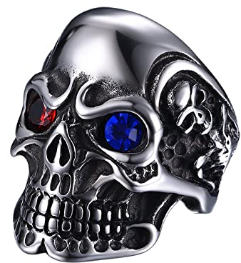 OIDEA Herrn/Damen Ringe Rot mit Skull-Persönlichkeit aus hochwertige Edelstahl Totenkopf Gotik Punk Rock Stil 57 (18.1)