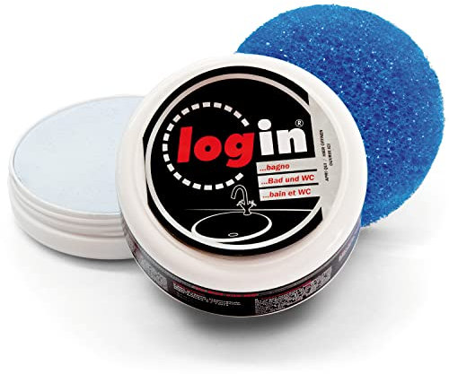 Login - Detergente Sgrassatore e Igienizzante Bagno - Pulisce e Rimuove il Calcare - Azione Protettiva Anti-goccia - 180gr spugna inclusa