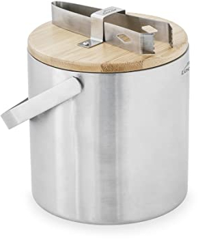 Lacor - 65514 - Seau à glace NORDIC, Conteneur à glace, acier inoxydable, isolation double paroi, comprend plateau en bambou 100% naturel et pince en acier inoxydable 18/10, 14 cm, Capacité: 1,3 L