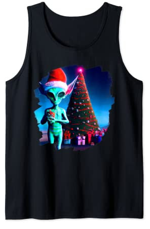 Alien Wearing Santa Claus Hut Christmas Tree Aliens Space Tank Top