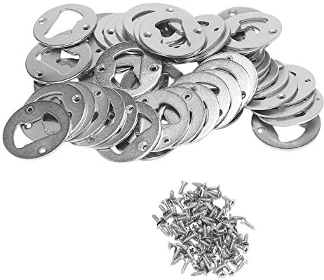 Peukerty 50 Stück Flaschenöffner-Einsatz, Edelstahl, rund, DIY-Flaschenöffner, Hardware-Kit, Hardware-Teile-Zubehör mit Schrauben