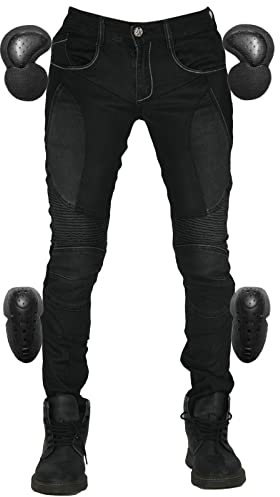 QIYUANT Mujer Pantalones de Motocicleta Verano Moto Jeans Respirable Elásticos Resistencia al Desgarro Retro con Equipo de Protección Mejorada Desmontable Anti Caída (Negro, M)