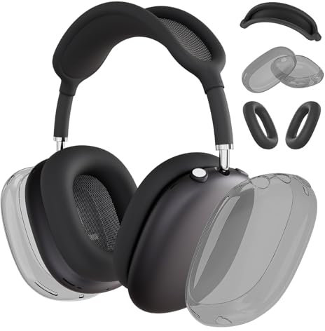 MOLOPPO transparente weiche TPU- und Silikonhülle für AirPods Max Kopfhörer, kommt mit schwarzer Innenohrkappe, kratzfest, ultra-schützende Abdeckung für Apple AirPods Max, 2 Stück