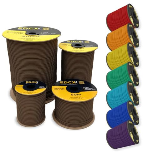 EdcX 4 mm Nylon Paracord 550 50 m (165 Fuß) – Typ III, 100% Nylonseil, 7-strängiges Seil, 4 mm Nylonseil in Volltonfarben (Chocolate, 50 m)
