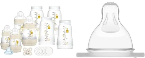 Mam Ensemble de 8 biberons de 130 ml, 160 ml et 260 ml, 1 tétine Start Nanò & Lot de 2 tétines 0 (débit lent) spécialement conçues pour les nouveau-nés dès la naissance