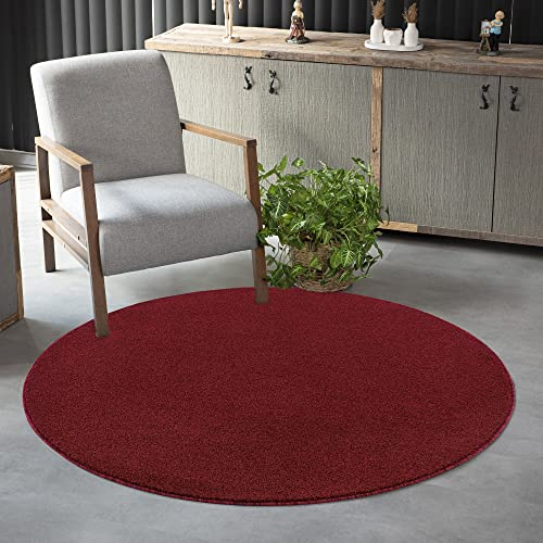 Jimri Teppich Läufer - Maschinengefertigter Kurzflor Läufer für Büro, Wohnzimmer, Schlafzimmer, Flur usw., Premium Polypropylen-Gewebe mit weicher Filzunterlage, Größe: 120 cm Rund, Rot