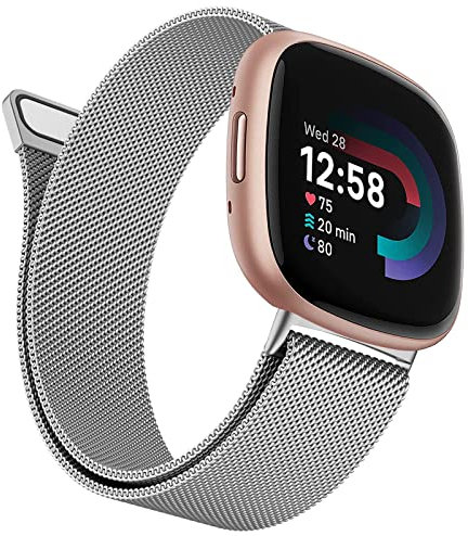 Wanme Metallarmband, kompatibel mit Fitbit Versa 3/Versa 4/Fitbit Sense/Sense 2 für Damen und Herren, Edelstahl, verstellbar, Ersatzarmbänder mit Fitbit Versa 4/Versa 3/Sense/Sense 2