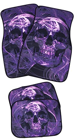 OKUMEYR 4 Stück Lila Schädelmatten Fahrzeug Fußmatte Auto Fußmatten Halloween-autozubehör Totenkopf-bodenteppich Auto Vorderfußpolster Auto-fußmatten Skelett Polyester Violett Bodenmatte