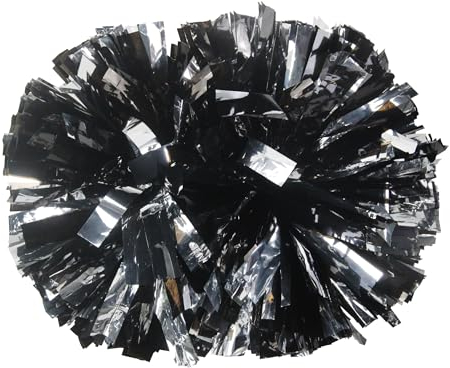 Lovecheer 2 x Pompons, Cheerleader, Metallic-Schwarz und Silber, professionelle Cheerleader-Pompons mit Schlagstock-Griff, für Kinder, Erwachsene, Performance, Party, Tanz, Jubeln