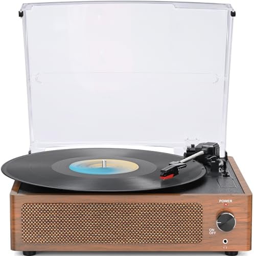 WOCKODER Giradischi vintage per vinile con altoparlanti giradischi retrò a cinghia per dischi in vinile supporto 3 velocità, riproduzione Bluetooth, ingresso AUX, cuffie, RCA All-in-on LP lettori in