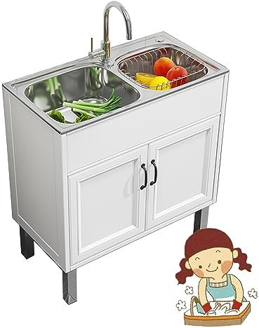 Spülenschrank mit spüle,spülbecken edelstahl,freistehende Spüle,küchen spülenschrank Mit Wasserhahn,Outdoor Indoor Utility Spüle,für Garage,Restaurant,Waschküche,Werkstatt ( Color : Wit , Size : 75X40
