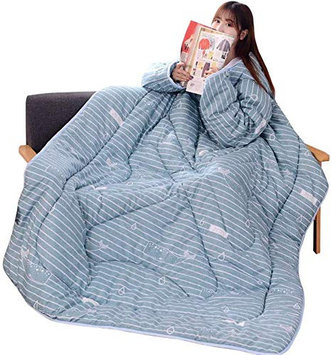 XJZHANG Wearable Blanket Leisure Quilt, Windproof Cloak with Sleeves Foot Pockets, for Adult Women Men, Comfy Wrap Sleeved Throw Blanket Robe