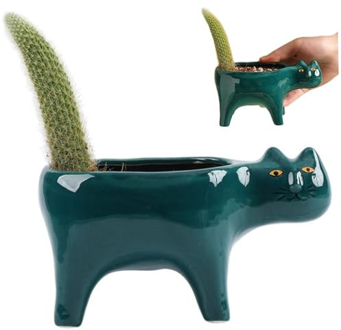Pot de plante mignonne, pot de bonsaï, planteur de chat en céramique, mini caricaturé pour chat pot, jardinière animal mignon, pot succulent cactus pour le bureau de bureau de bureau de bureau verte,