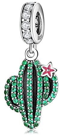 Rimgoris Abalorio de Plata de Ley 925 para Mujer, Pulseras, Collar, Día de San Patricio, Planta en Maceta, Cactus, Gema Verde, Colgantes, Regalos