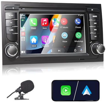 Liulbobu Autoradio für Audi A4 S4 RS4 2002-2008 Kompatibel Wireless Apple Carplay & Android Auto, 7 Zoll Radio mit Touchscreen/Bluetooth/FM/AM/USB/DSP/RDS/Mirror Link