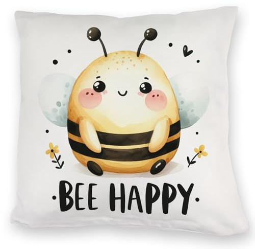 speecheese Biene Bee Happy Kuschelkissen Niedliche Cartoon-Zeichnung Dick flauschig Freundlich glücklich Perfekte Dekoration für jedes Zuhause