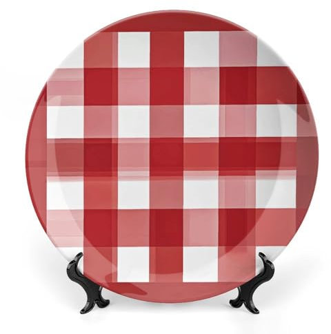 NWGHM Assiettes décoratives en porcelaine anglaise de 25,8 cm - Carrés rouges à carreaux blancs - Assiettes à salade - Assiettes à dessert en porcelaine - Plats de service - Décoration artistique pour