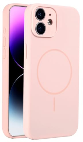 Mixroom - Custodia Cover per iPhone 12 in Tpu silicone liquido morbido compatibile con MagSafe accessori con cerchio magnetico integrato Rosa