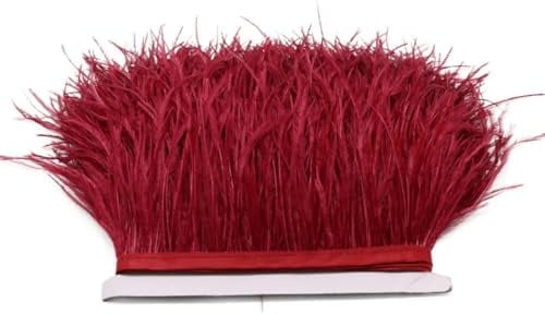 Cinta de plumas de avestruz de 1 m, 5 m, 10 m, 8 a 10 cm, para costura, manualidades, decoración de vestidos, ropa, color negro y vino tinto, 5 m