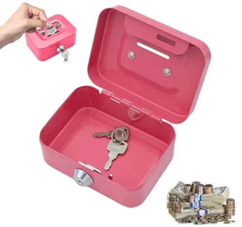 Kleine Geldkassette, Kleiner Safe mit 2 Schlüsseln, Tresor, 11,5 x 8,5 x 5,8 cm, Geldkassette abschließbar mit Schlüssel, Geldtasche, Metallschließfach Sparbüchse mit Tastensperre(Rosa)