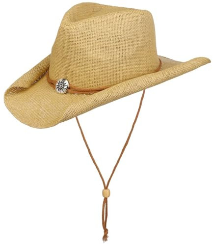 Lipodo Western Strohhut Herren Damen Sommer Natur M (56-57 cm)