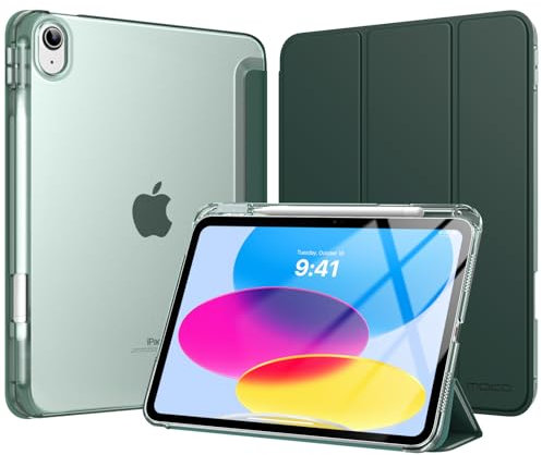 MoKo Coque pour iPad 11 Pouces (A16) 11e Génération 2025, iPad 10e Gén 10,9 2022 avec Porte-Stylet, Étui iPad 10e Gen Mince Légère à Trois Volets avec PC Arrière Translucide Robuste, Vert Nuit