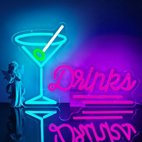 Cocktail Neon Schild für Wand Deko,Bar LED Neon Schild für Hintergrund,Drinks Wall Art Decor Geschenk für Bar Schlafzimmer Party Resturant Home,Geschenk für Männer Lady USB Powered(15.8*11)