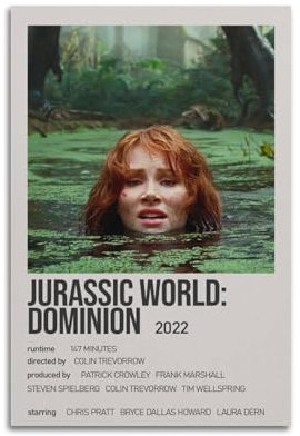 IIWERUW Jurassic World Dominion Poster, Wandkunst, Leinwand, ästhetisches Cover, Poster, Vintage-Musik und Filme, dekoratives Gemälde für Wohnzimmer, Schlafzimmer, 20 x 30 cm, ungerahmter Stil