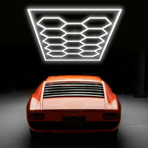 GAORUTO Éclairage De Garage LED Hexagonal, 69 Tubes Lumineux, 14 Plafonniers Hexagonaux Super Lumineux 672 W, Connectables, pour Garage, Entrepôt, Atelier, Salle De Sport, sous-Sol