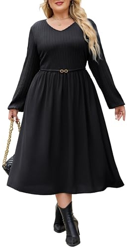 Hanna Nikole Bequemes einfarbiges Midikleid mit neuen Strickknöpfen, Geripptes Retro-Langkleid