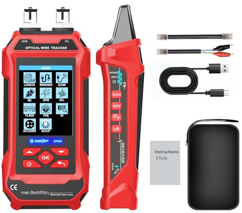 Tester per cavi di rete RJ45/RJ11/BNC – Misurazione lunghezza, rilevamento guasti, PING, PoE, tracciamento tono, display LCD multifunzione