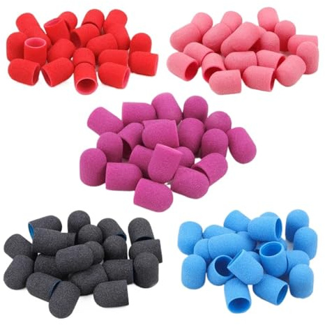 Nail Art Sanding Bands, Pack of 50 Multicolor Nail Sanding Caps with Rubber Gel Remover(Black)