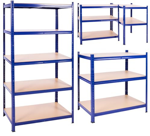 M.J COMFY-LIFE 180x90x60cm 5-Tier Heavy-Duty Shelving Units, Steel Shelving Units for Storage, Boltless Assembly, Load Capacity 875 kg (Blue)