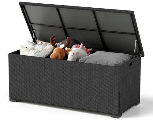 UDPATIO 650L Rattan Garden Storage Box | Outdoor Waterproof Storage Box with Gas Lift Lid | Outside Cushion Box | Deck Box | Black