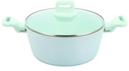 4.2L Stockpot with Lid Non Stick Cooking Pots with Tempered Glass Lid Induction Base Aluminum Casserole Pot for Cooking Soups & Brew Boiling Stews Pots (Green, 24cm Stock Pot)