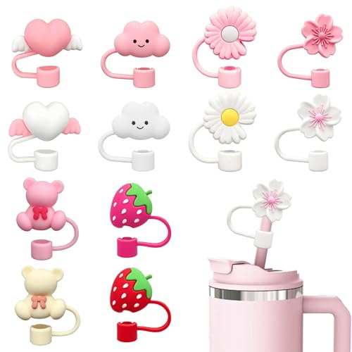 12 PCS Straw Cover, Straw Toppers Compatible with Stanley | Silicone Cup Straw Cover, Dust-Proof and Leak-Proof Reusable Drinking Straw Tips Lids