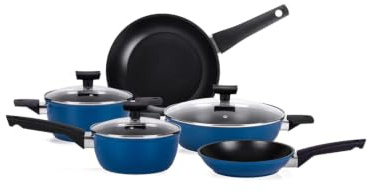MONETA Batteria di Pentole e Padelle 8 Pezzi Blue Note - Set Pentole Induzione Antiaderenti con Fondo Spazzolato, Senza PFOA e Nichel, Adatta a Tutti i Pani Cottura