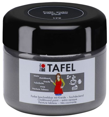 Marabu 02590025179 - Tafelfarbe graphit 225 ml, deckende Acrylfarbe auf Wasserbasis, nach Trocknung mit Tafelkreide beschreibbar und Wasser abwischbar, geeignet für Wand, Metall und Keilrahmen