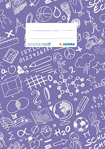 HERMA 19418 Heftumschlag A5 Schoolydoo Violett Lila, Hefthülle mit Beschriftungsetikett aus strapazierfähiger & abwischbarer Polypropylen-Folie, Heftschoner für Schulhefte, farbig