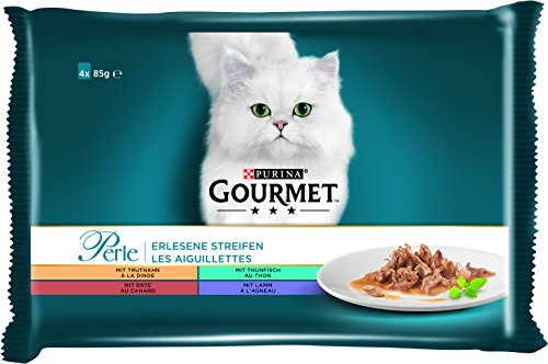 Gourmet PURINA GOURMET Perle Erlesene Streifen Katzenfutter nass, Sorten-Mix, 12er Pack (12 x 4 Beutel à 85g)