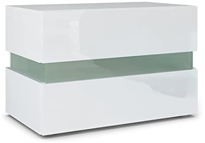 Vladon Nachttisch Flow, Made in Germany, Nachttischschrank mit Schublade Korpus Weiß matt, Fronten Weiß Hochglanz (60 x 45 x 39 cm)