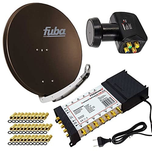 PremiumX Satelliten-Komplettanlage Fuba DAA 850 B Satellitenschüssel Alu Braun 5/12 Multischalter LNB F-Stecker, 1 SAT 12 Teilnehmer