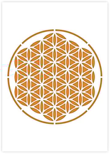 QBIX Mandala-Schablone - A5 für Möbel, Wände, Fußböden - Mandalas für Heimwerker - Blume des lebens DIY Mandala-Schablone für Malen, Backen, Basteln, Wand, Möbel