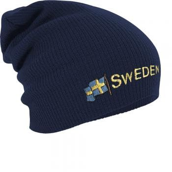 HSK Longbeanie Slouch-Beanie Mütze Schweden mit Fahne 54598 Farbe Navy