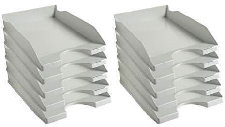 Exacompta - Cod.12306D - Confezione da 10 Vaschette portacorrispondenza Ecotray Office per formato A4+ - Impilabili - Capacità 500 fogli 80 gr - Dimensioni : 34,5 x 25,5 x 6,5 cm - Grigio