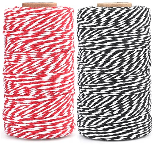 G2PLUS 200M Spago Natalizio Cordoncino Cotone Baker’s Twine Spago Nero Rosso Natale,Decorativo Spago,per Cucina Cottura Natale Confezionamento Regalo