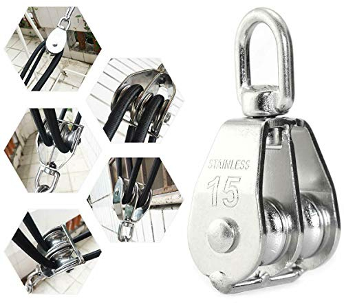M15 Edelstahl Doppelrolle Schwenkrolle 1 Stück Lift Seilzug Hebezeug Boote Yacht Seilrolle Silber