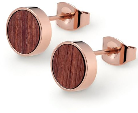 KERBHOLZ Holzschmuck – Geometrics Collection Circle Earring, Damen Ohrring rund, kleine Ohrstecker mit Kreis aus Naturholz, roségold, Ø 8mm