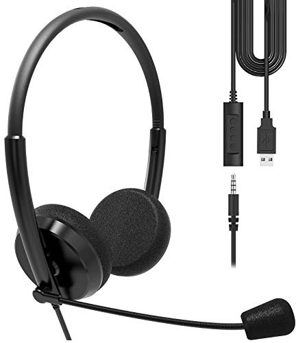 Geekria USB Wired Headset with Noise Cancelling Microphone and Mute Control for PC, Laptop, Office Meetings & Call Center (Black)
